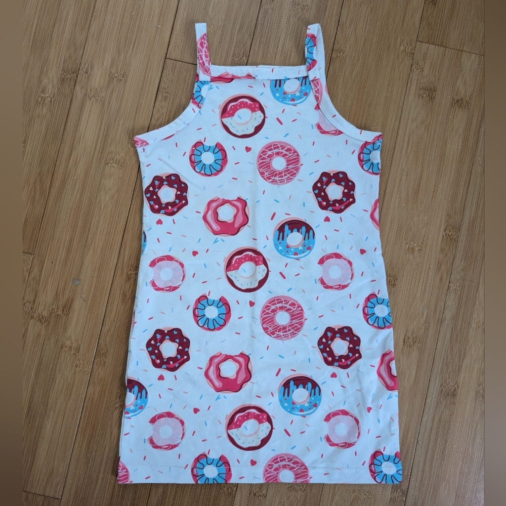 SHEIN White and Pink Donut Print Kids Casual Dress